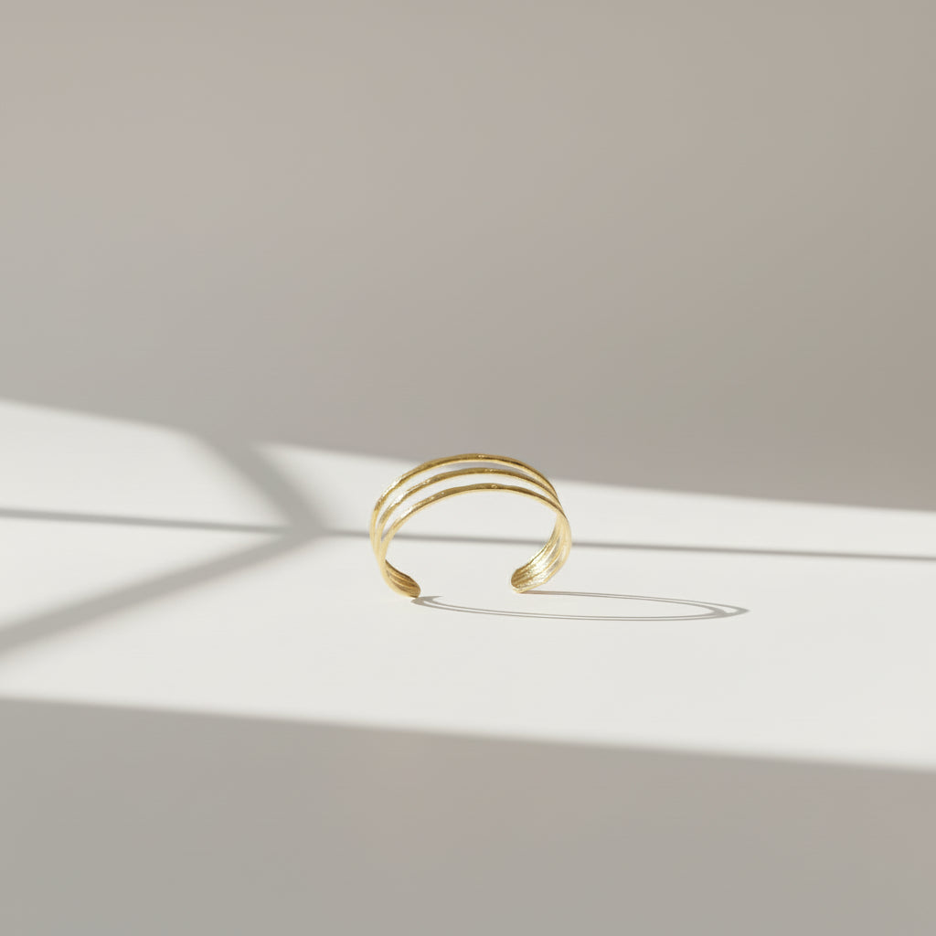 Gold Plated Triple Layer Bamboo Cuff Bracelet for Women | Adjustable Open Bangle | Trendy Minimal Statement Jewellery