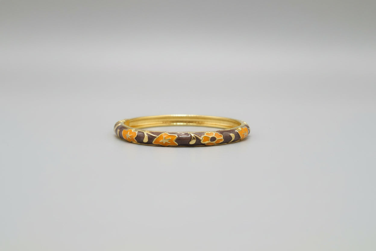 Brown Enamel Floral Anti-Tarnish Gold Bangle Bracelet for Women |