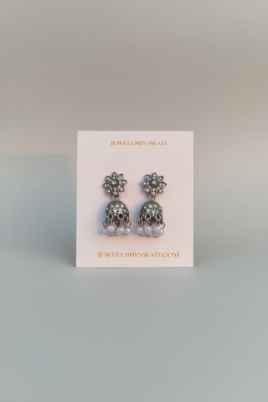 SHINNY SILVER OXIDISED JHUMKI