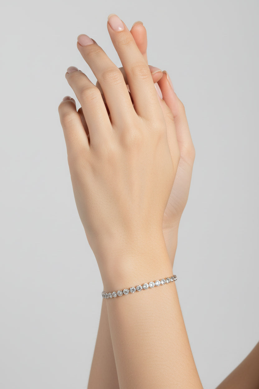 Silver Crystal Tennis Bracelet for Women | Anti-Tarnish Elegant Zircon Bracelet