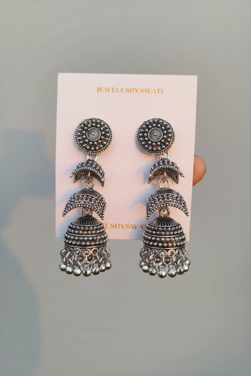 LAYERED SILVER OXIDISED JHUMKI
