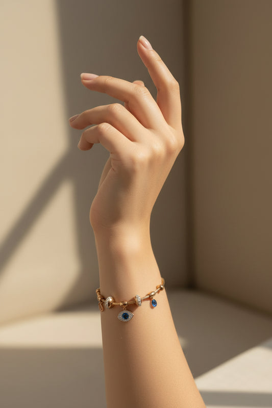 Baby Size Anti-Tarnish Evil Eye Bracelet | Gold Plated Nazar Bracelet for Kids | Cute Protection Charm Jewellery