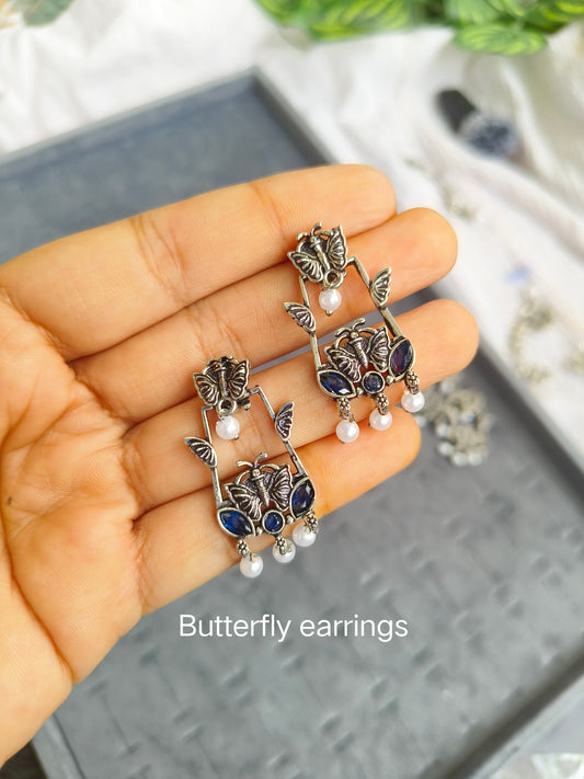 Butterfly & Pearl Oxidized Earrings 🦋✨ Ethnic Chic Vibes