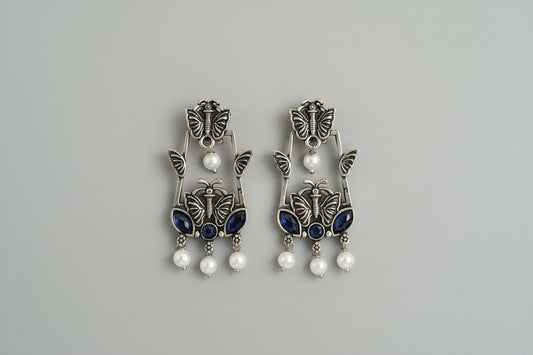 Butterfly & Pearl Oxidized Earrings 🦋✨ Ethnic Chic Vibes