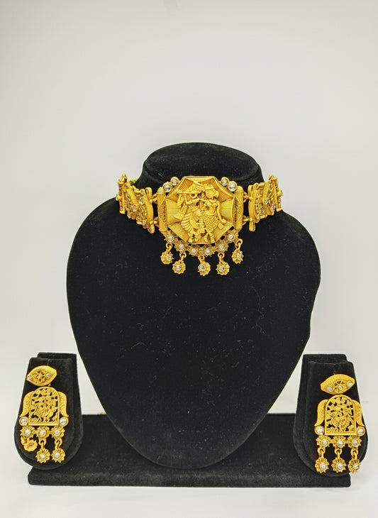 Temple Choker Necklace with Earrings – Traditional South Indian Jewellery