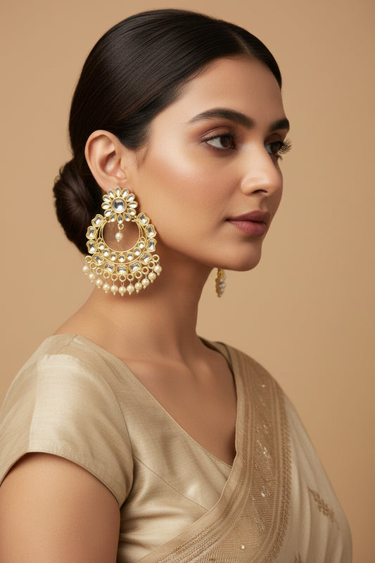 Pink Kundan Chandbali Earrings