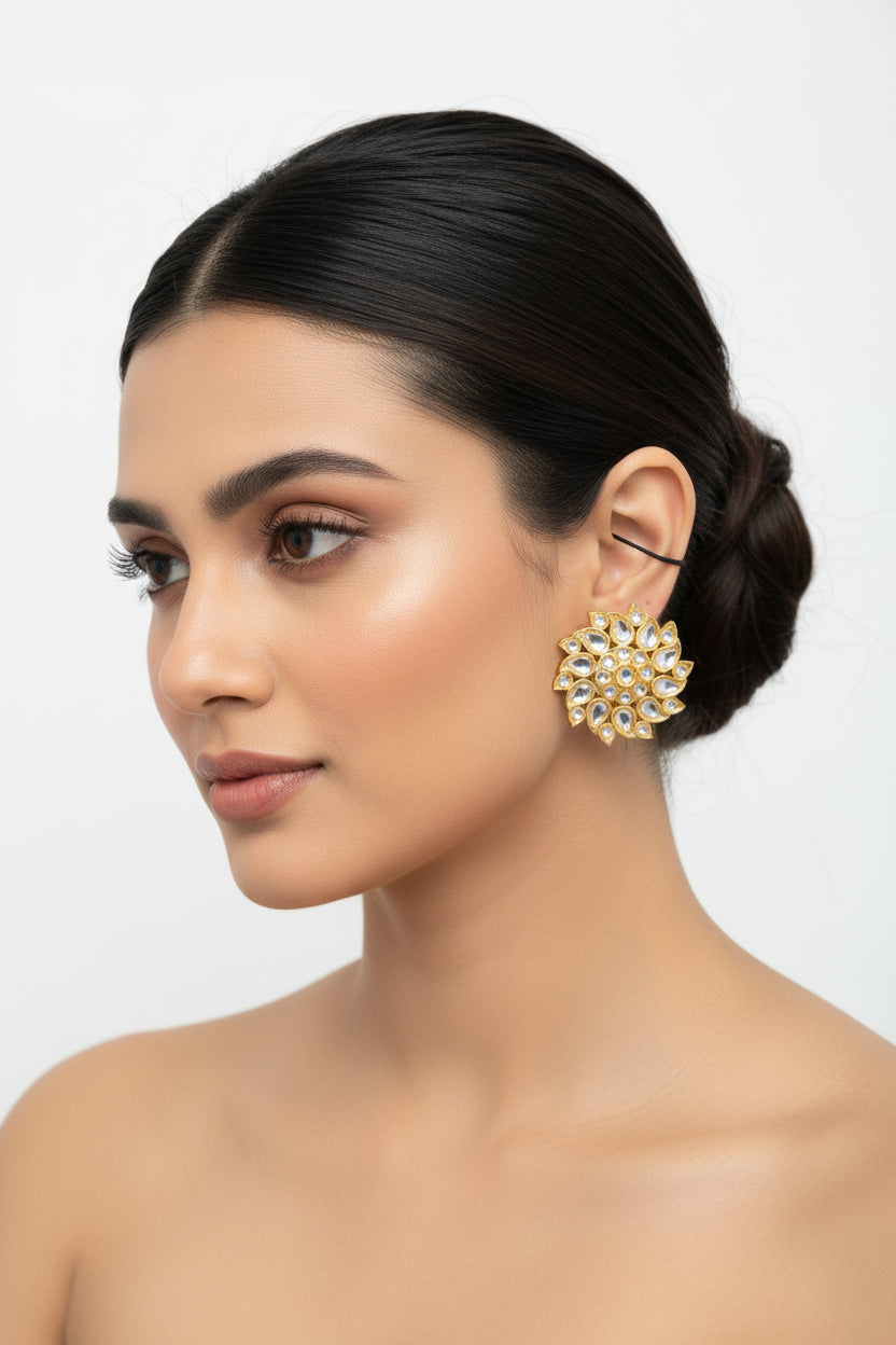 Classic Floral Kundan Stud Earrings