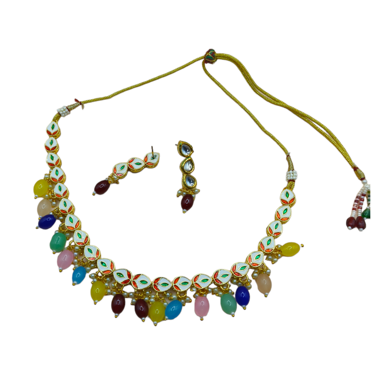 Royal Polki Kundan Necklace Set with Multicolor Gemstones