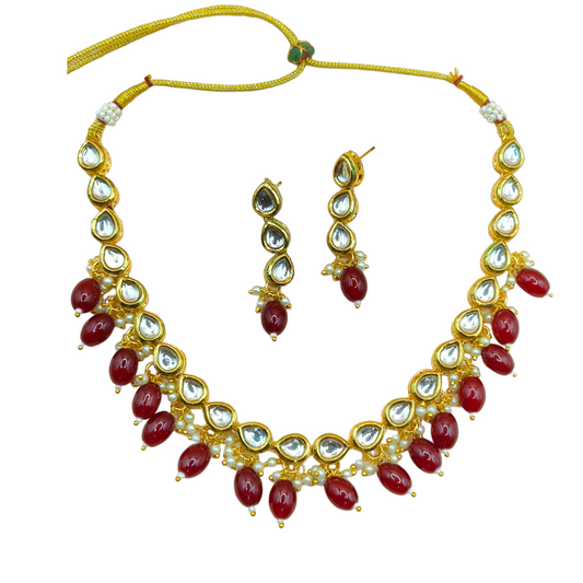 Royal Polki Kundan Necklace Set with MAHROON Gemstones
