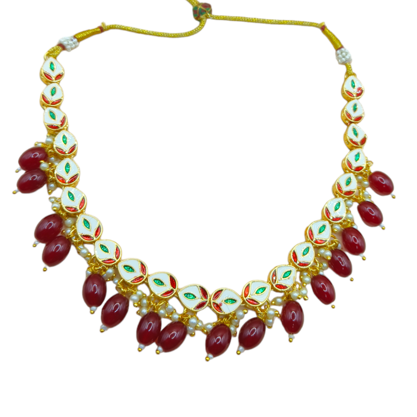 Royal Polki Kundan Necklace Set with MAHROON Gemstones