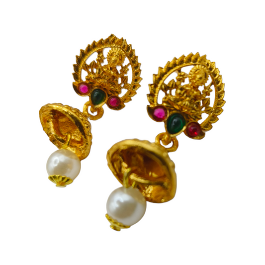 Lakshmi Temple Jewellery Set with Long Haar & Pearl Drops