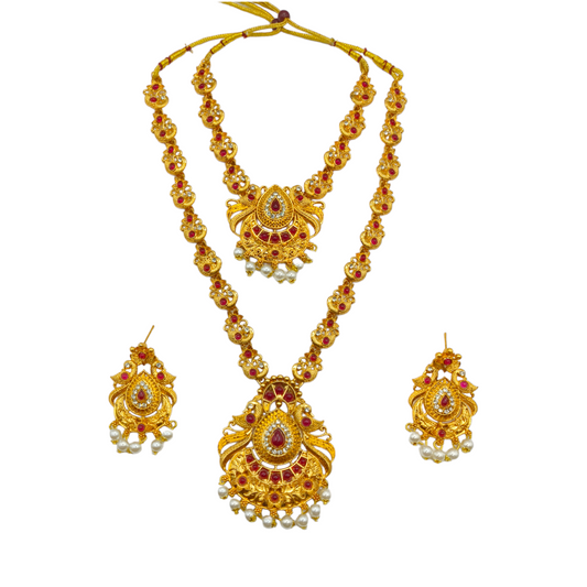 Traditional Temple Jewellery Set with Long Haar & Earrings