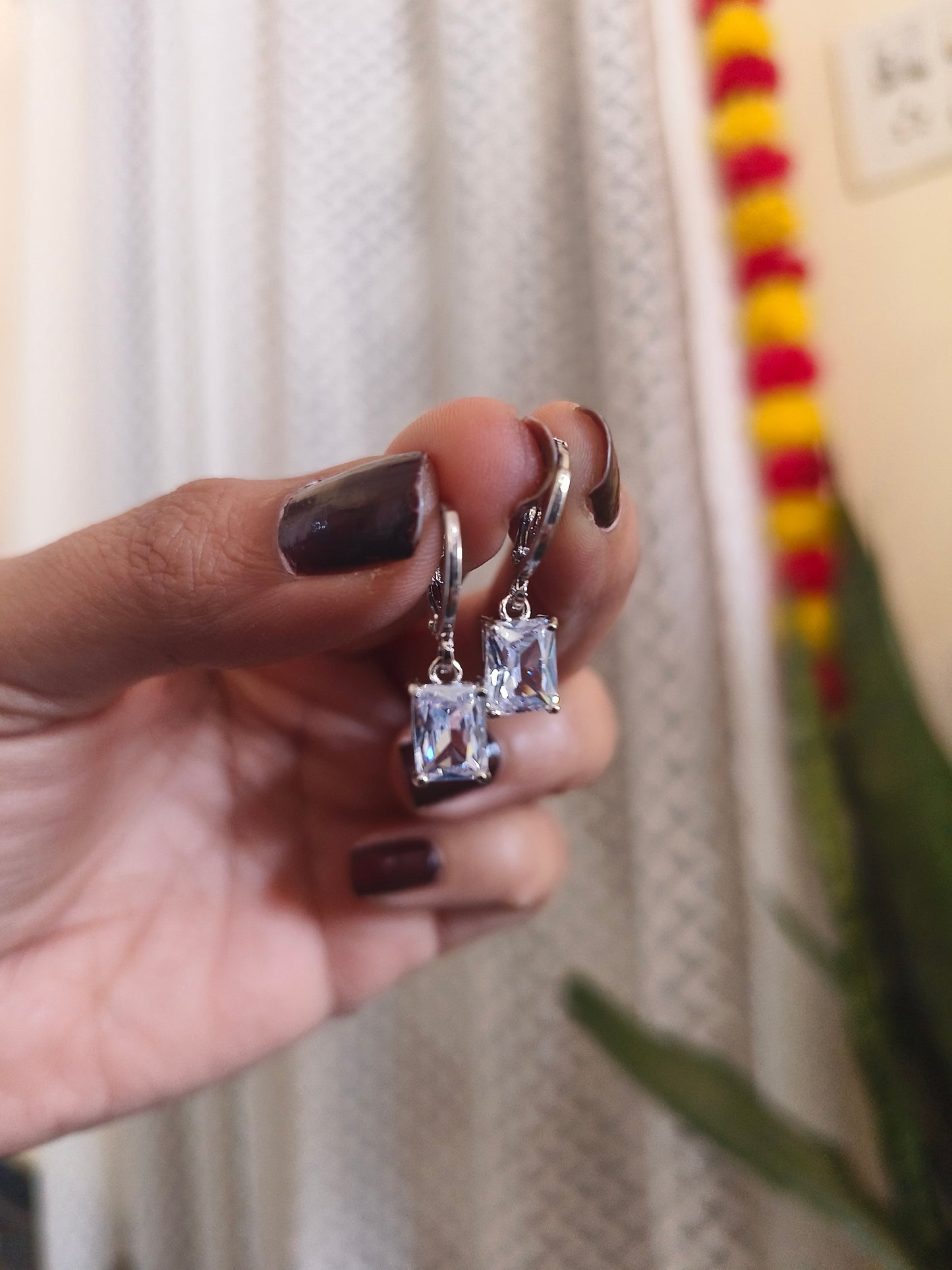 Elegant Silver-Plated Rectangle Crystal Drop Earrings