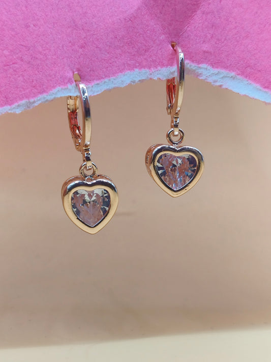 Golden Heart Crystal Drop Earrings | Romantic Elegance | Jewells by Swati