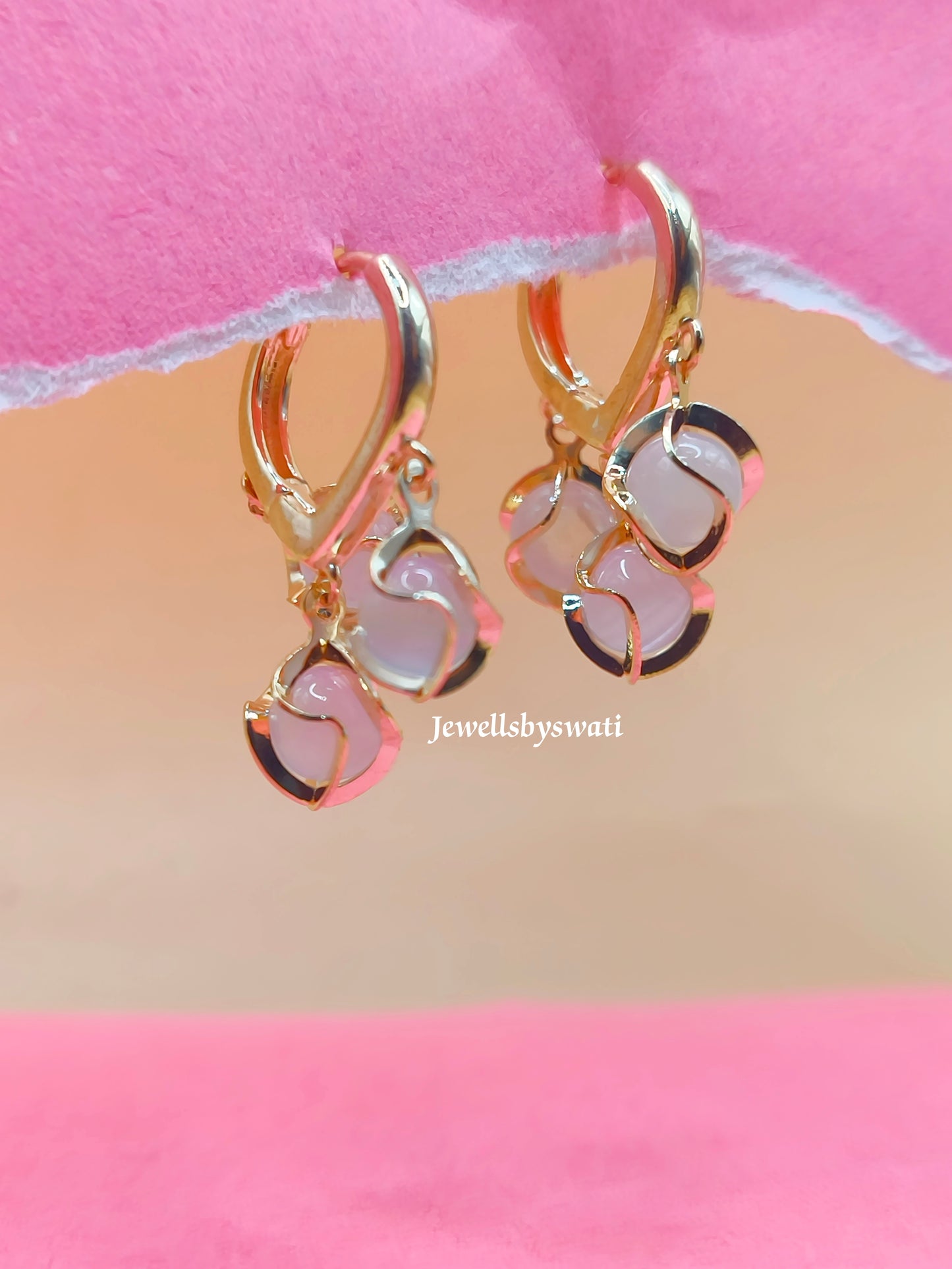 Elegant White Floral Drop Earrings | Golden Finish | Jewells by Swati