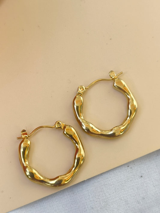 Organic Textured Anti-Tarnish Gold Hoops | Minimal Everyday Earrings