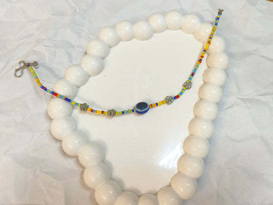 Multicolor Beaded Evil Eye Flower Anklet