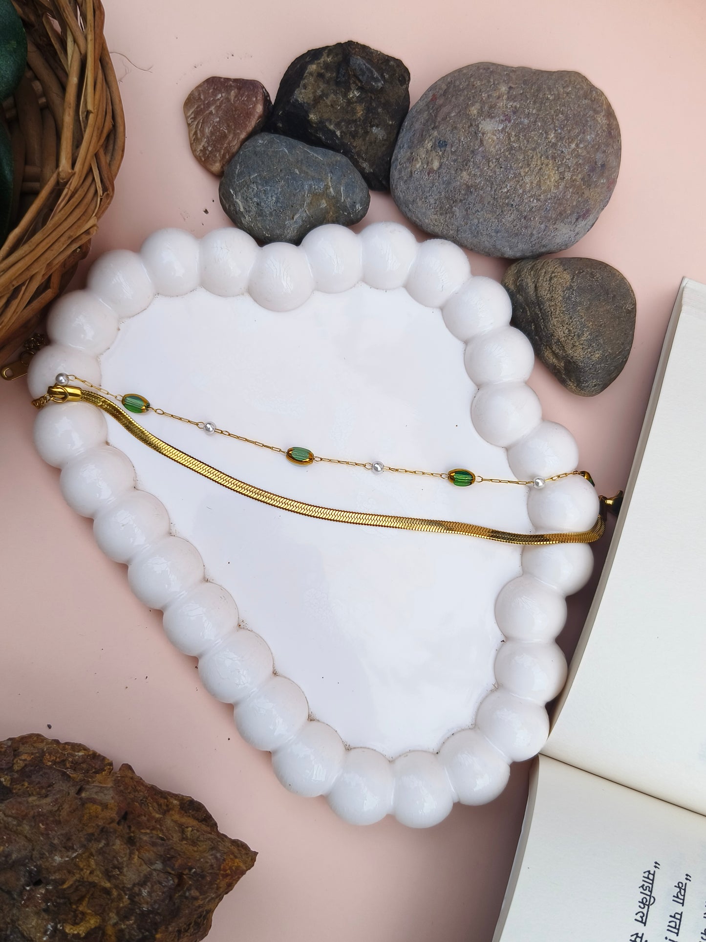 Elegant Gold Bracelet with Green Stone Accents