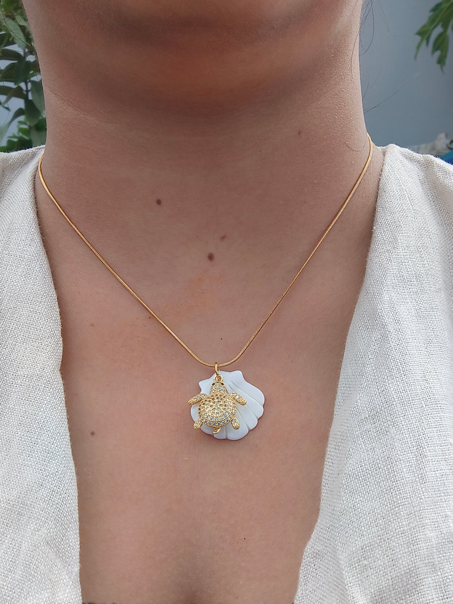 Stainless Steel Turtle Pendant Necklace with Seashell Charm – Ocean Inspired Jewelry