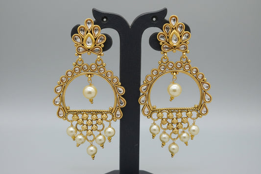 Elegant Reverse AD Kundan & Pearl Drop Earrings
