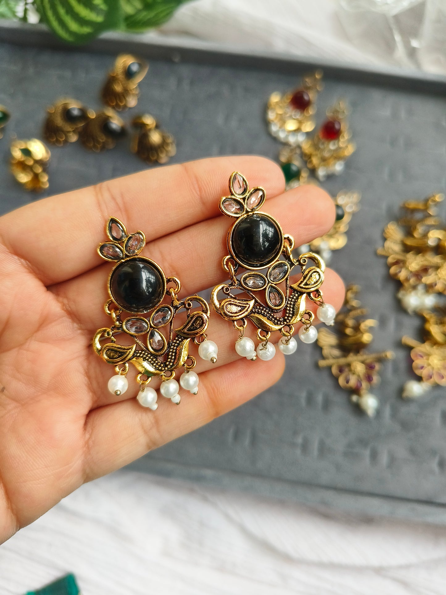 AMRITANJALI EARRINGS:Red Stone Kundan Pearl Drop Earrings | Traditional Ethnic Jewelry