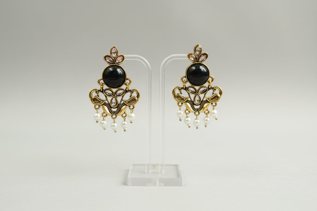 AMRITANJALI EARRINGS:Red Stone Kundan Pearl Drop Earrings | Traditional Ethnic Jewelry