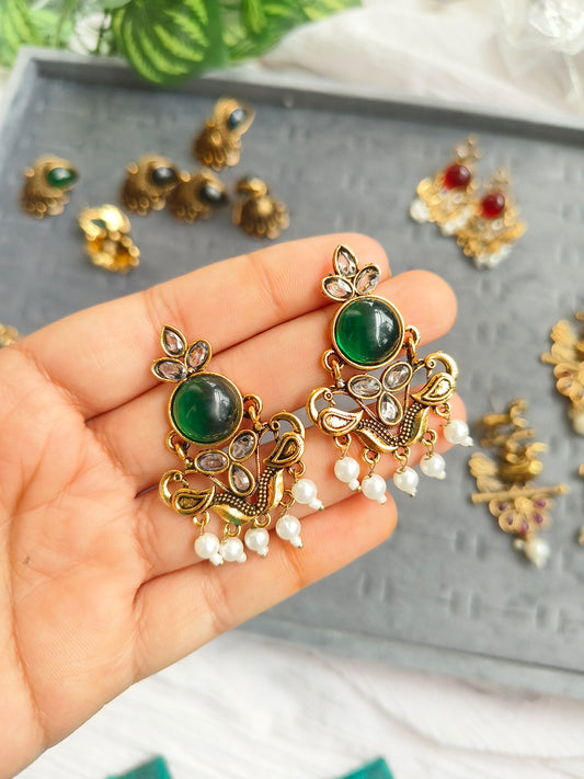 AMRITANJALI EARRINGS:Red Stone Kundan Pearl Drop Earrings | Traditional Ethnic Jewelry