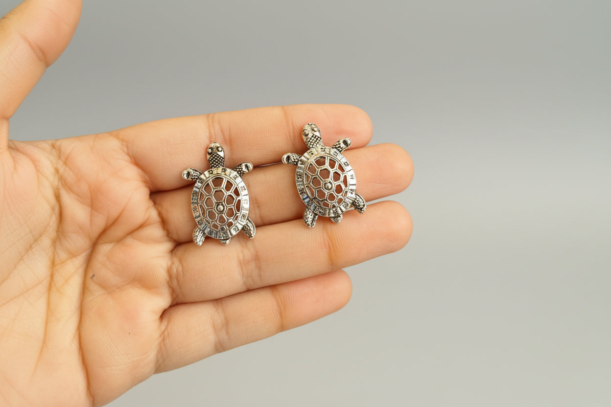 Olly Turtle Oxidised Stud Earrings