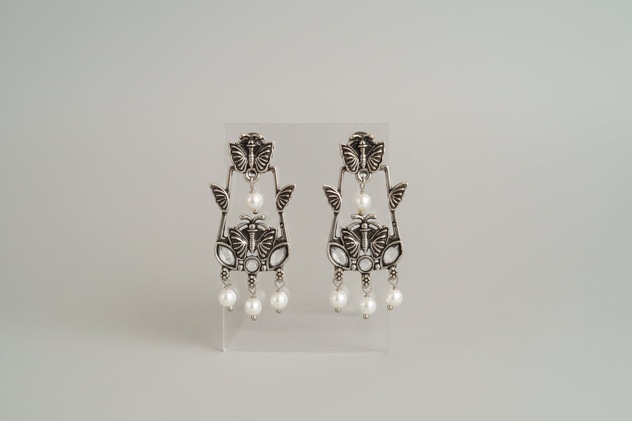 Butterfly & Pearl Oxidized Earrings 🦋✨ Ethnic Chic Vibes