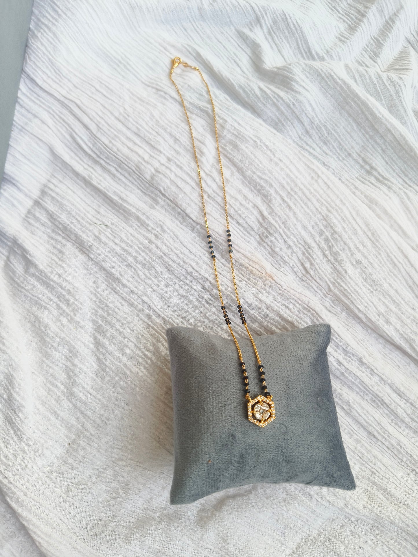 American Diamond Delicate Mangalsutra with Gold-Tone Pendant