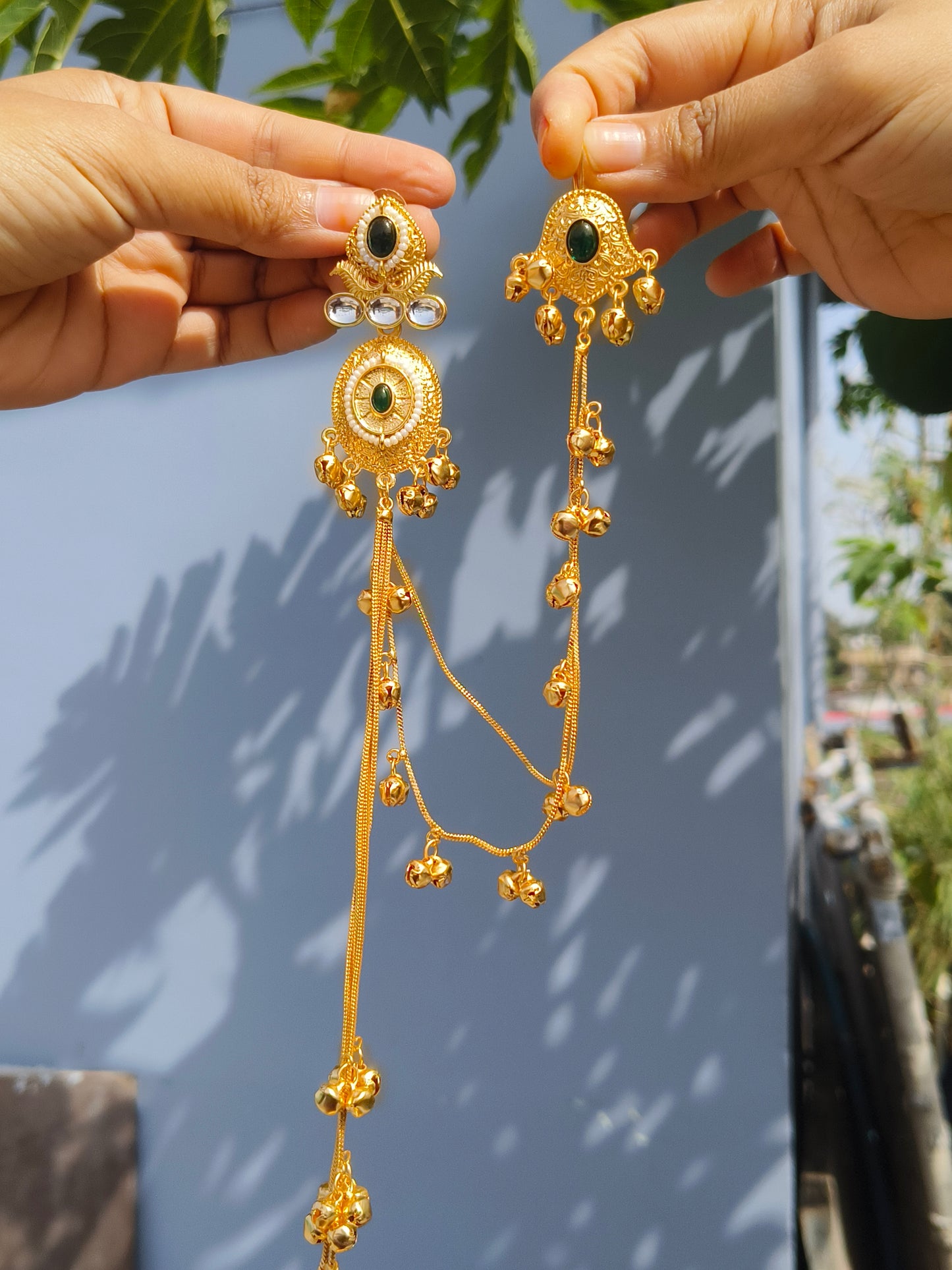 Kashmiri Dual Chain Ghunghroo Earrings KANCHAIN