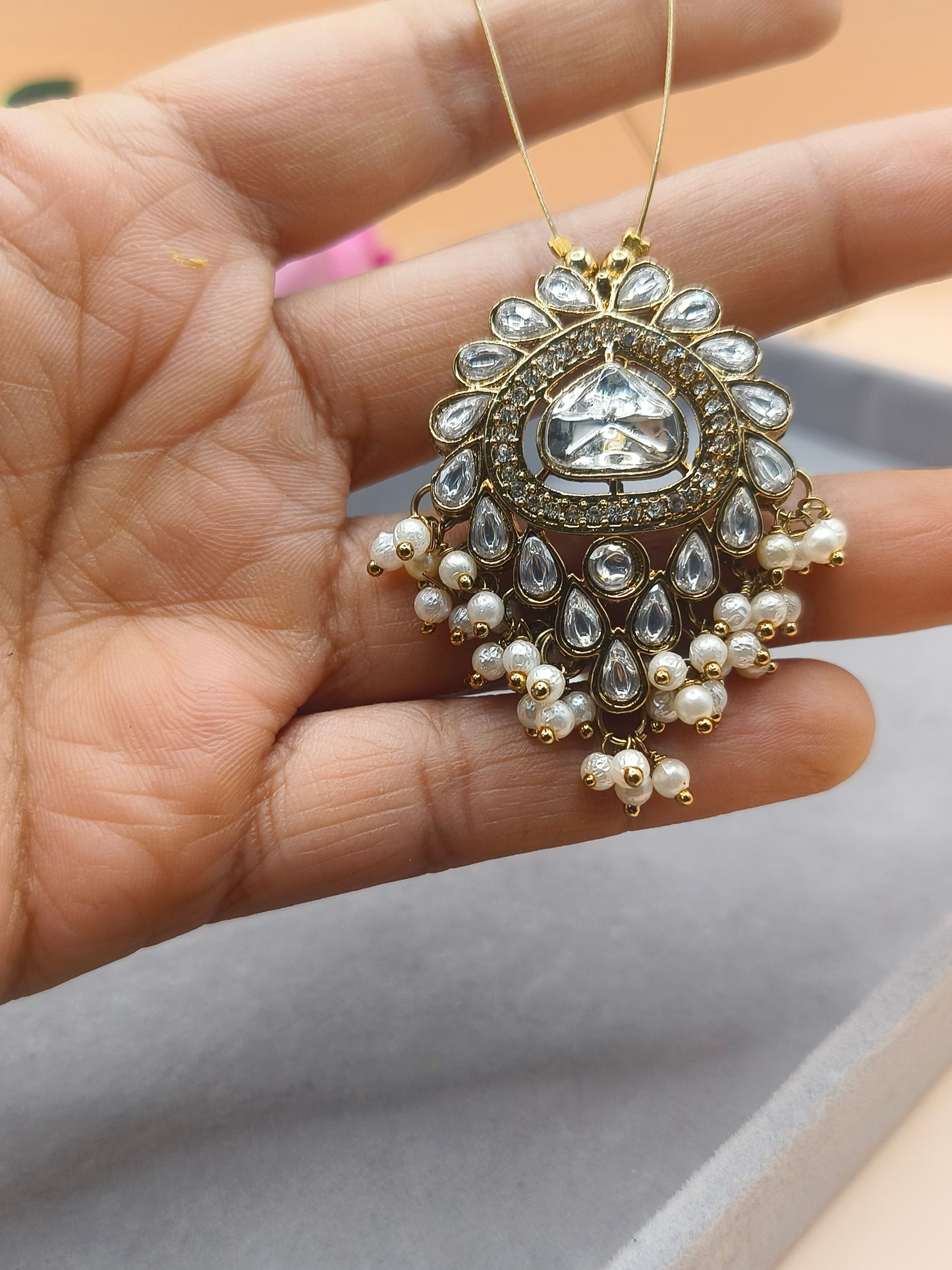 Elegant Kundan Pendant Set with Pearl Drops | Lightweight Daily & Festive Wear Necklace Set