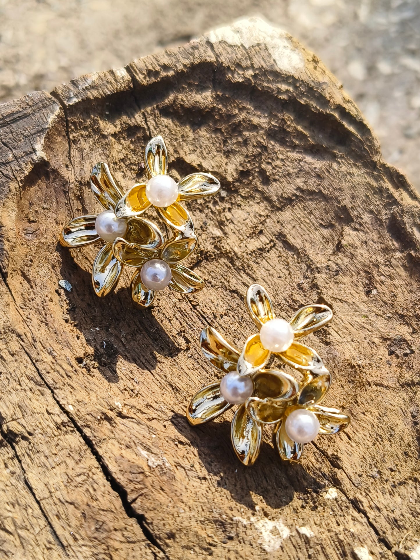 Clustered Floral Pearl Studs | Anti-Tarnish & Waterproof Gold Earrings