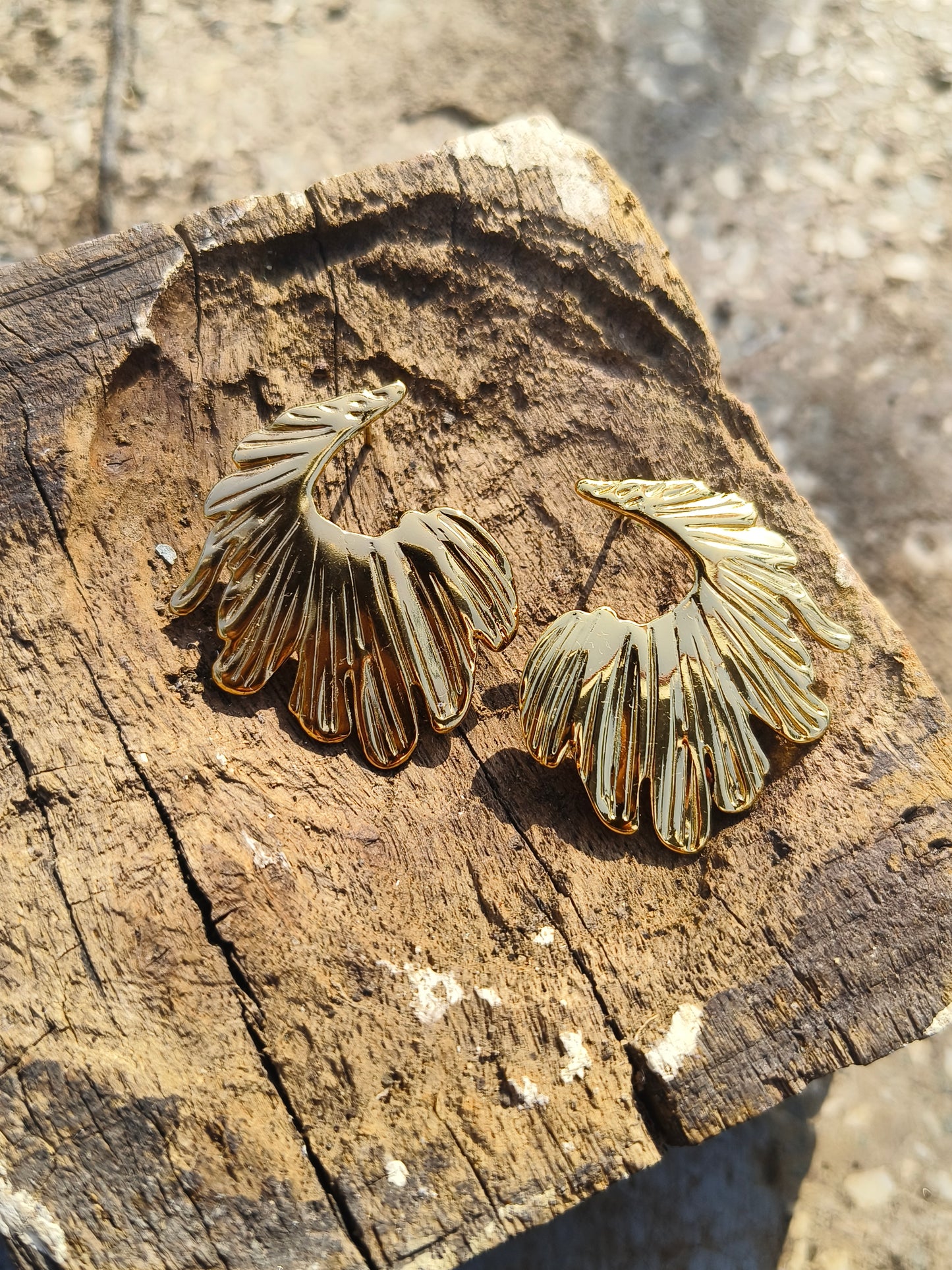 Golden Abstract Fan Earrings | Anti-Tarnish & Waterproof Statement Studs