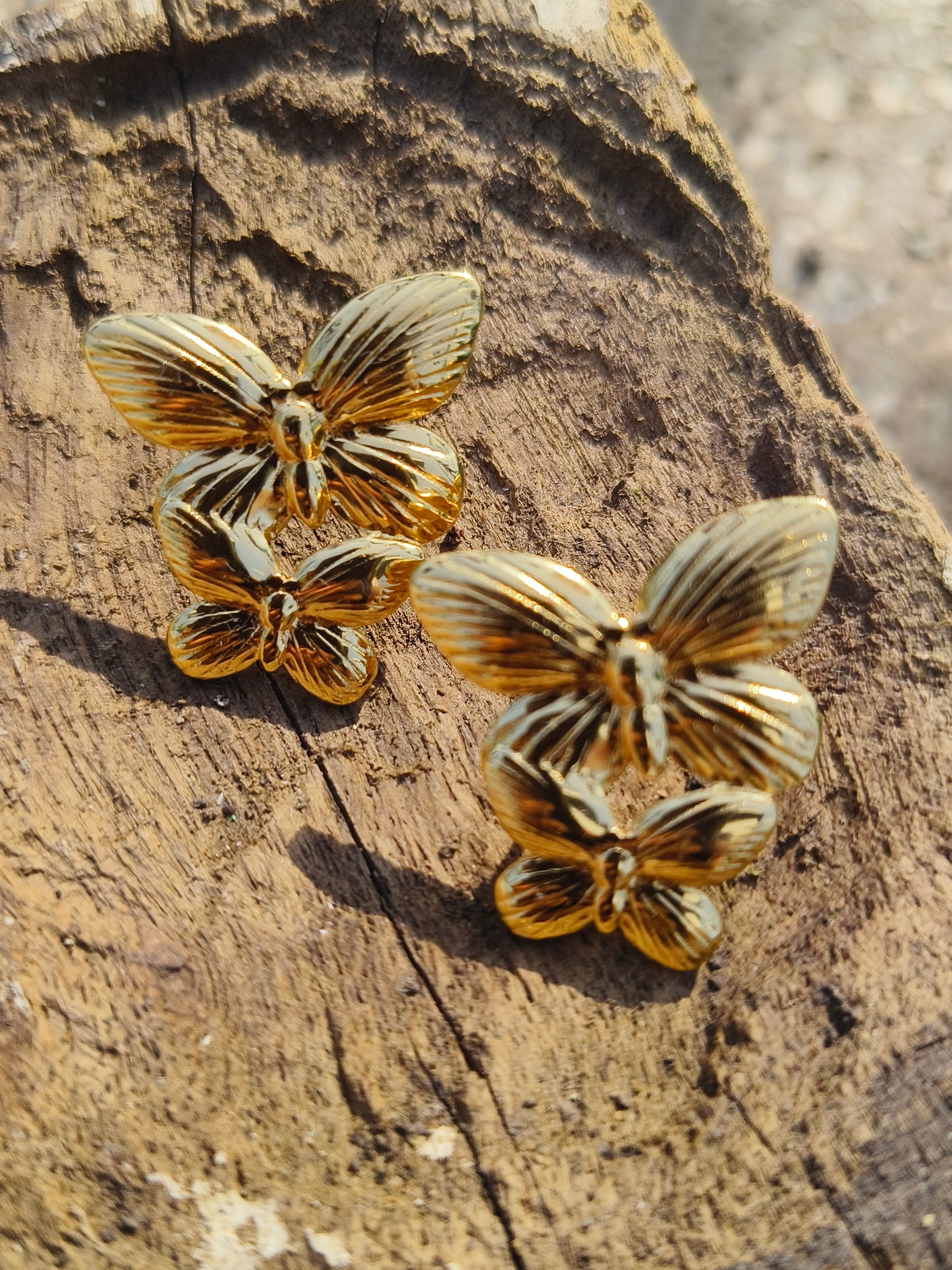 Gold Triple Butterfly Stud Earrings | Anti-Tarnish | Waterproof | Statement Jewellery