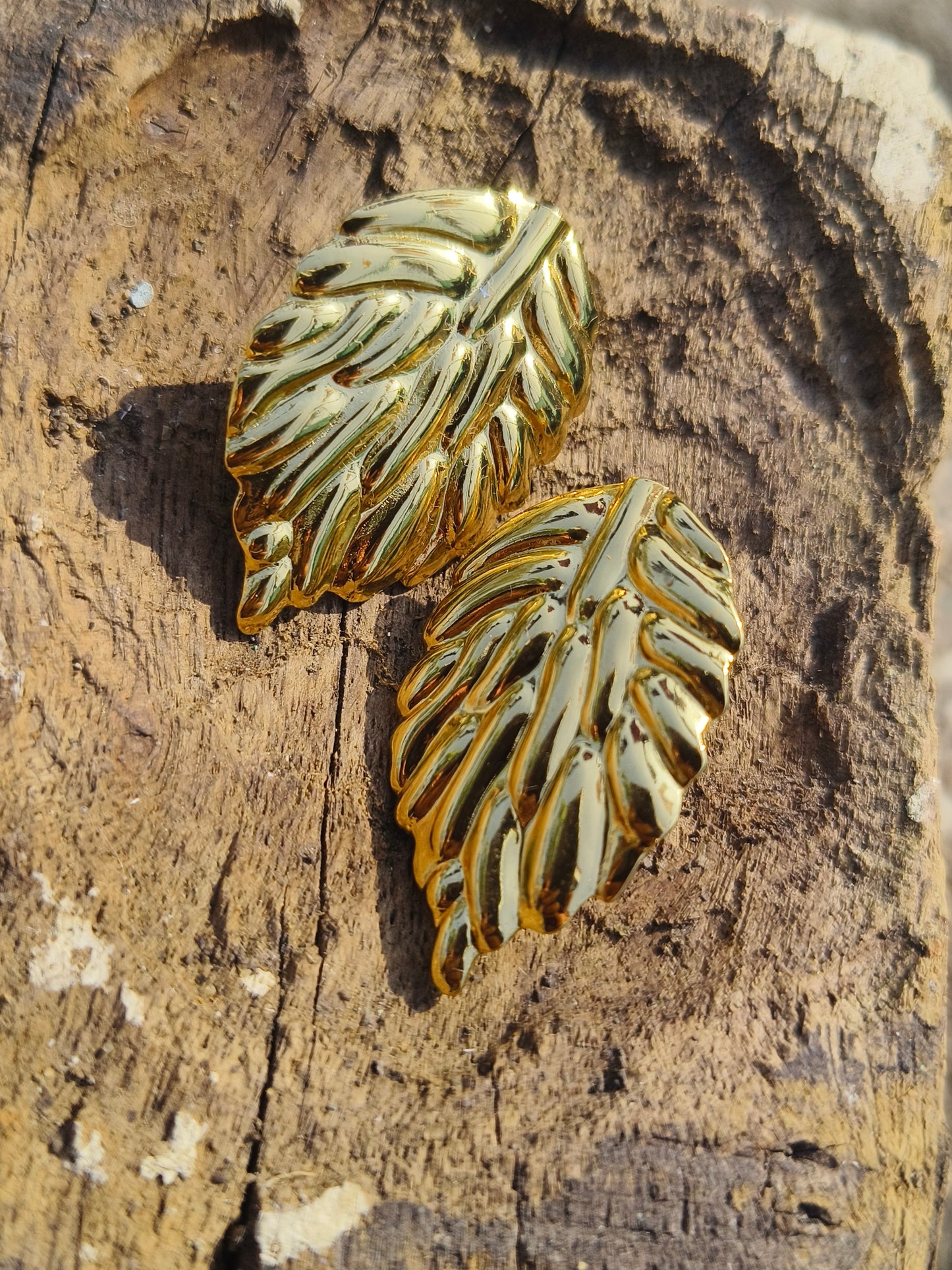 Gold Textured Leaf Stud Earrings | Anti-Tarnish | Waterproof | Elegant Statement Jewellery