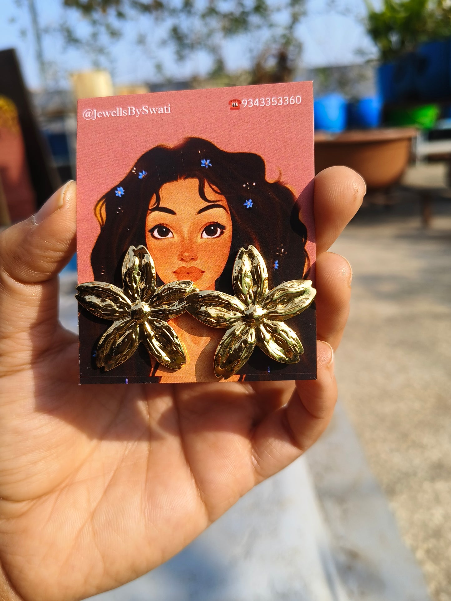 Gold Floral Textured Stud Earrings | Anti-Tarnish | Waterproof | Statement Flower Jewellery