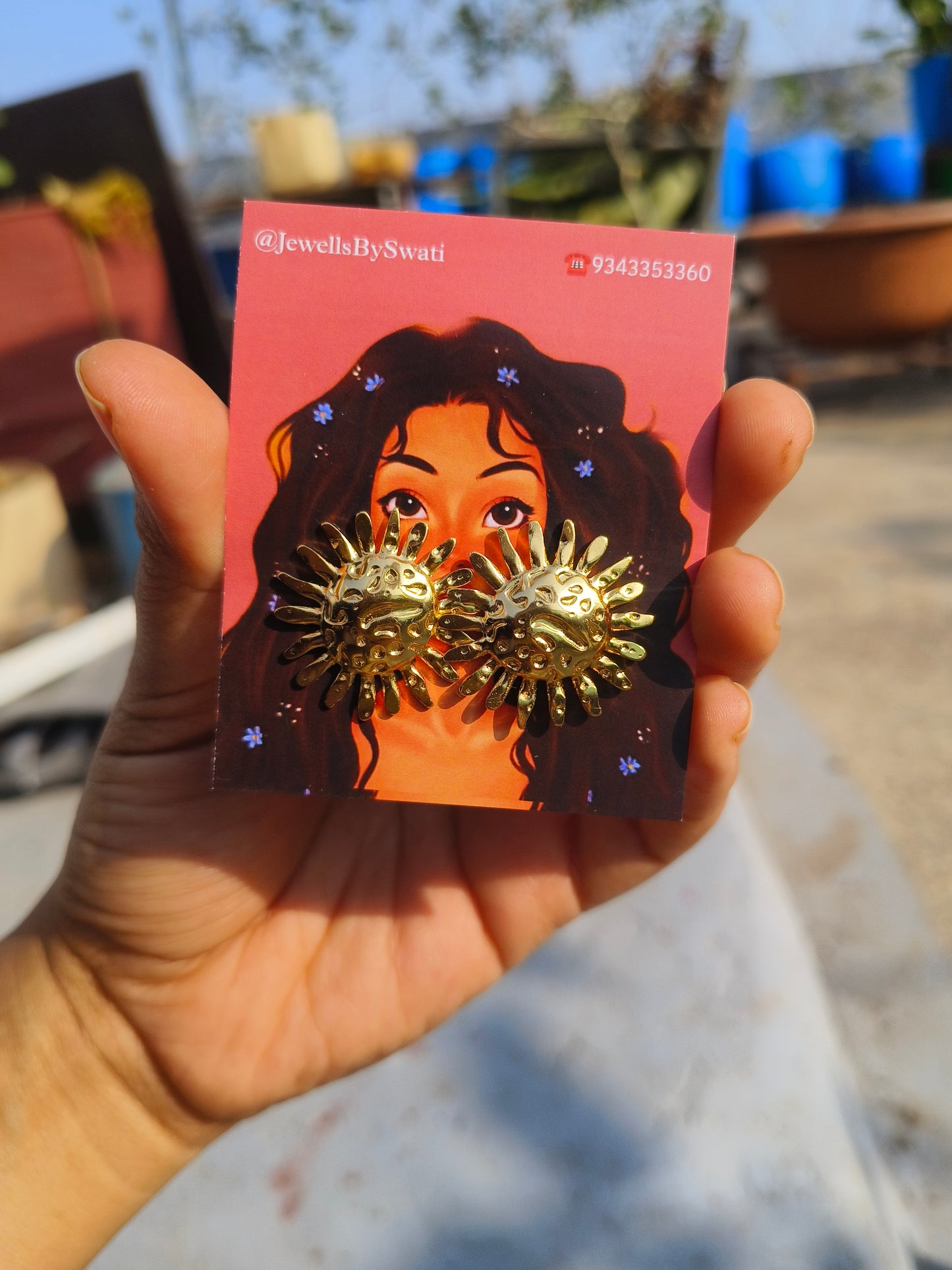 Gold Sunburst Textured Stud Earrings | Anti-Tarnish | Waterproof | Statement Jewellery