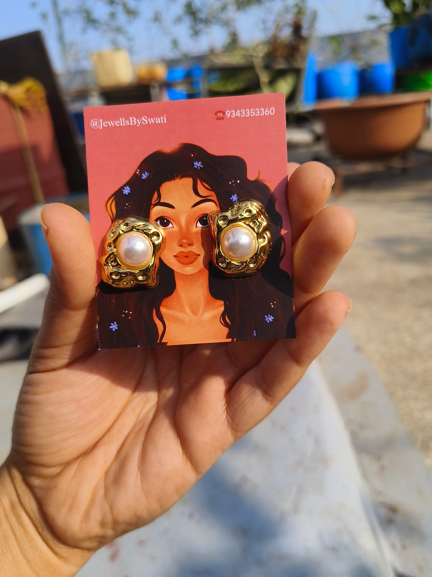 Luxury Gold Textured Pearl Studs | Anti-Tarnish & Waterproof Earrings