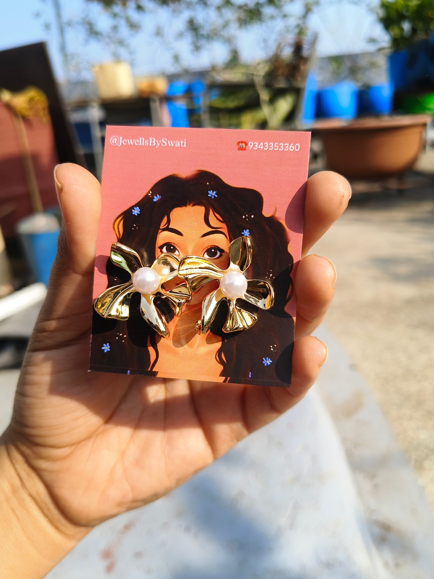 Golden Floral Pearl Studs | Anti-Tarnish & Waterproof Earrings