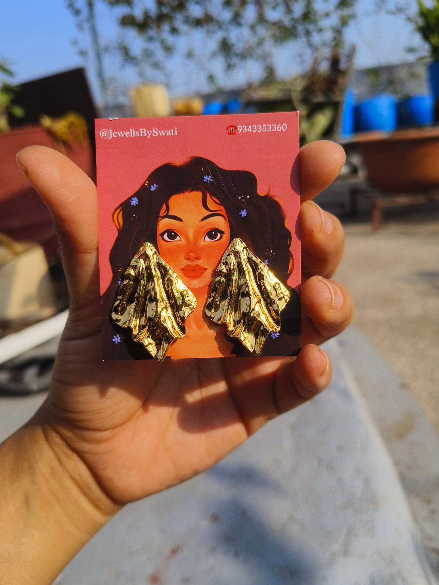 Gold Plated Abstract Textured Statement Earrings | Anti-Tarnish | Waterproof Fashion Studs