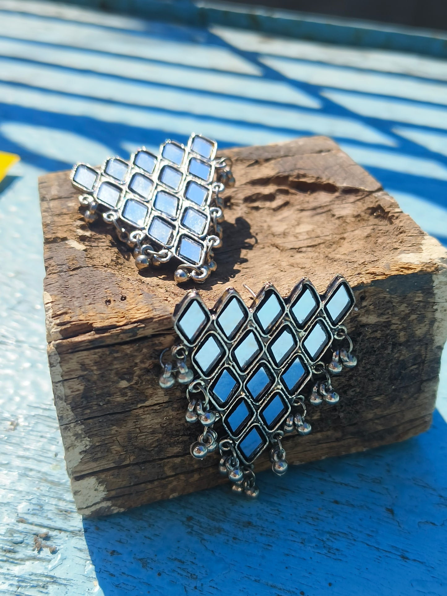 Mirror Work Statement Earrings | Silver Finish