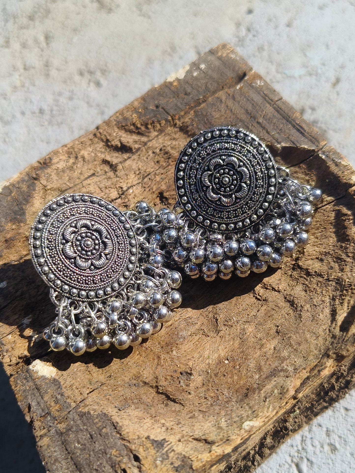 Antitarnish Silver Oxidised Round Jhumka Earrings