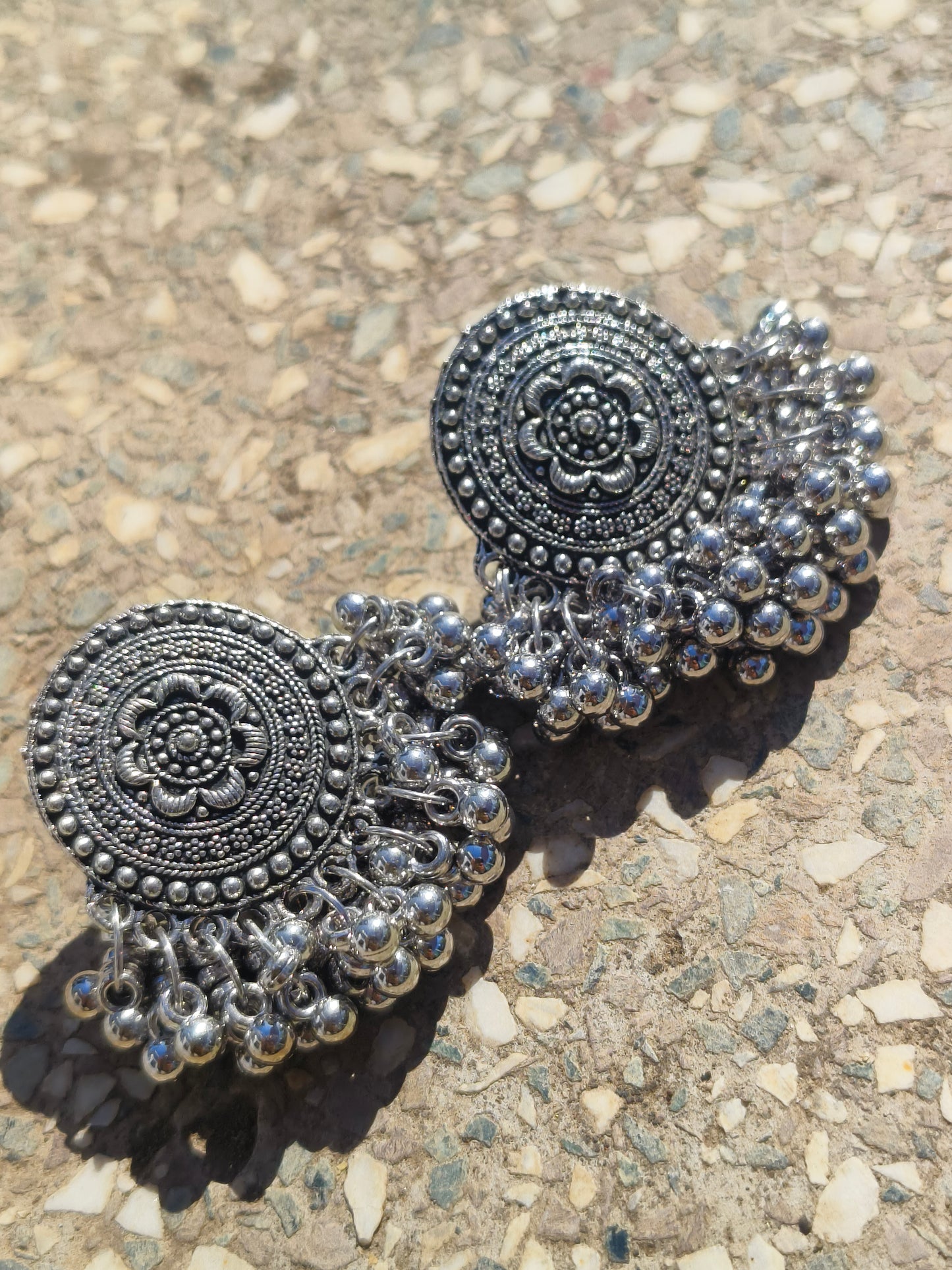 Antitarnish Silver Oxidised Round Jhumka Earrings