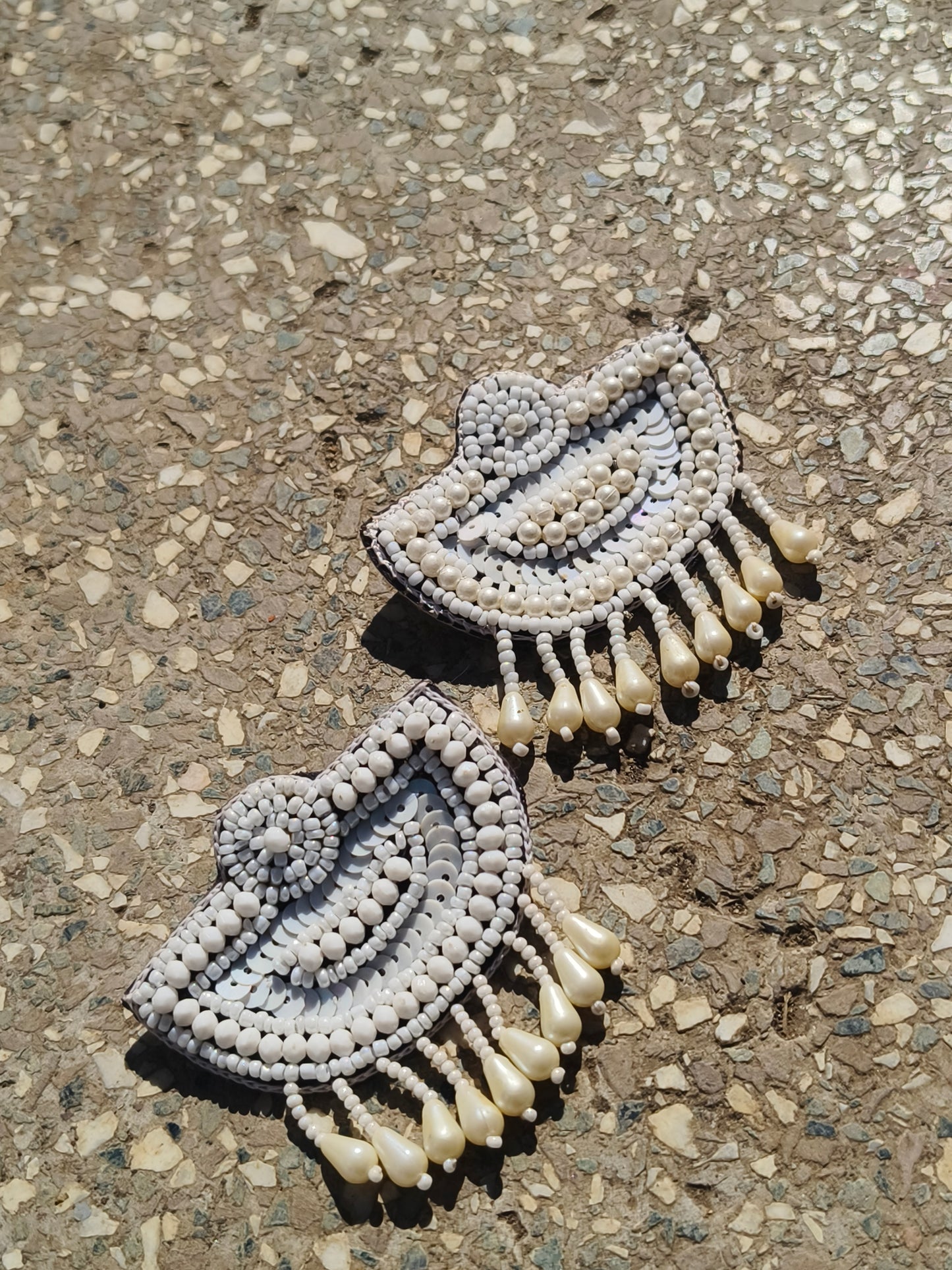 Handcrafted White Beaded Statement Earrings with Pearl Drops