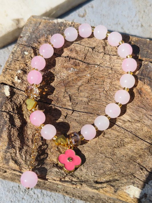 Pastel PINK Beaded Charm Bracelet | Floral Bracelet