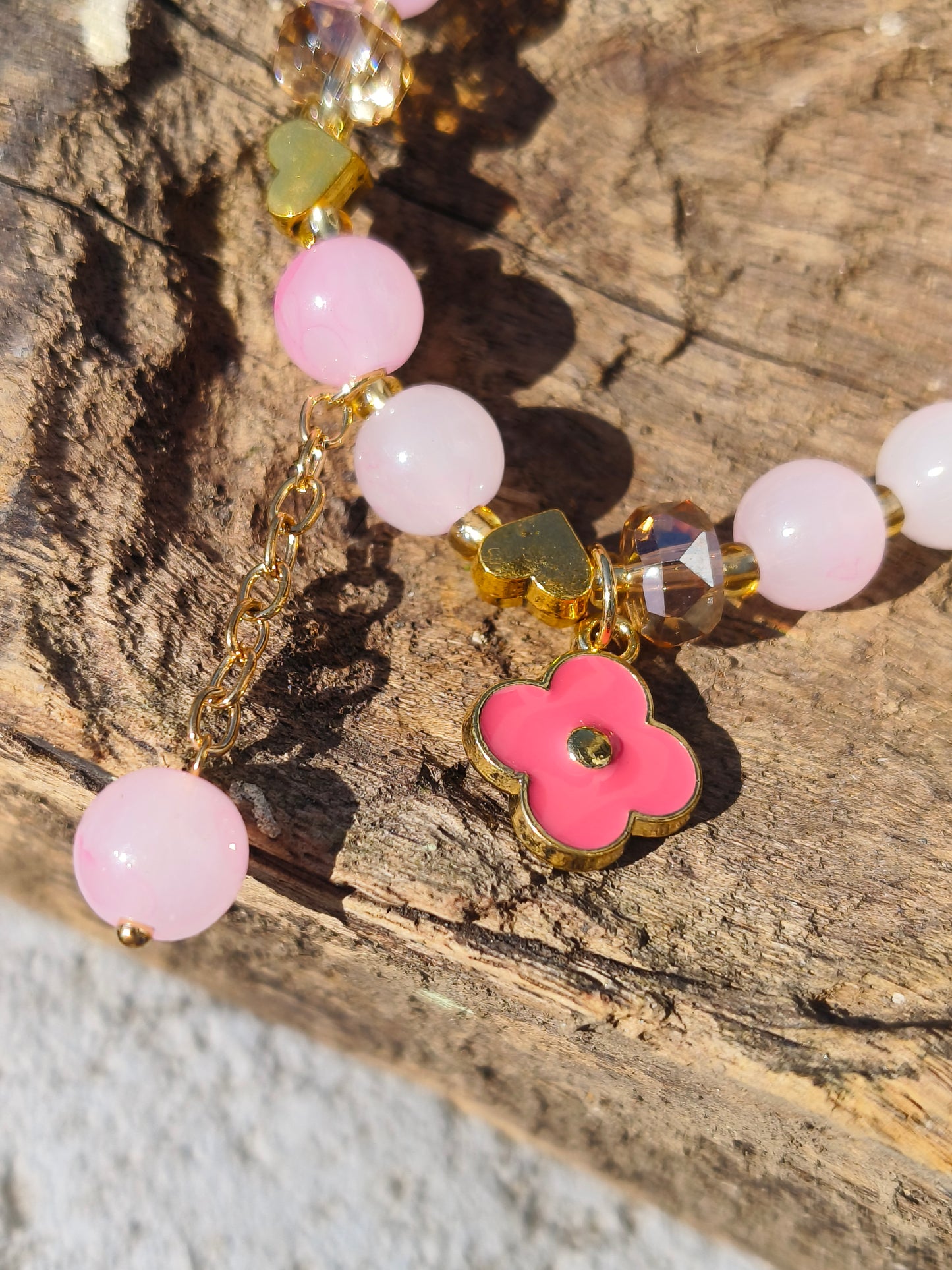 Pastel PINK Beaded Charm Bracelet | Floral Bracelet