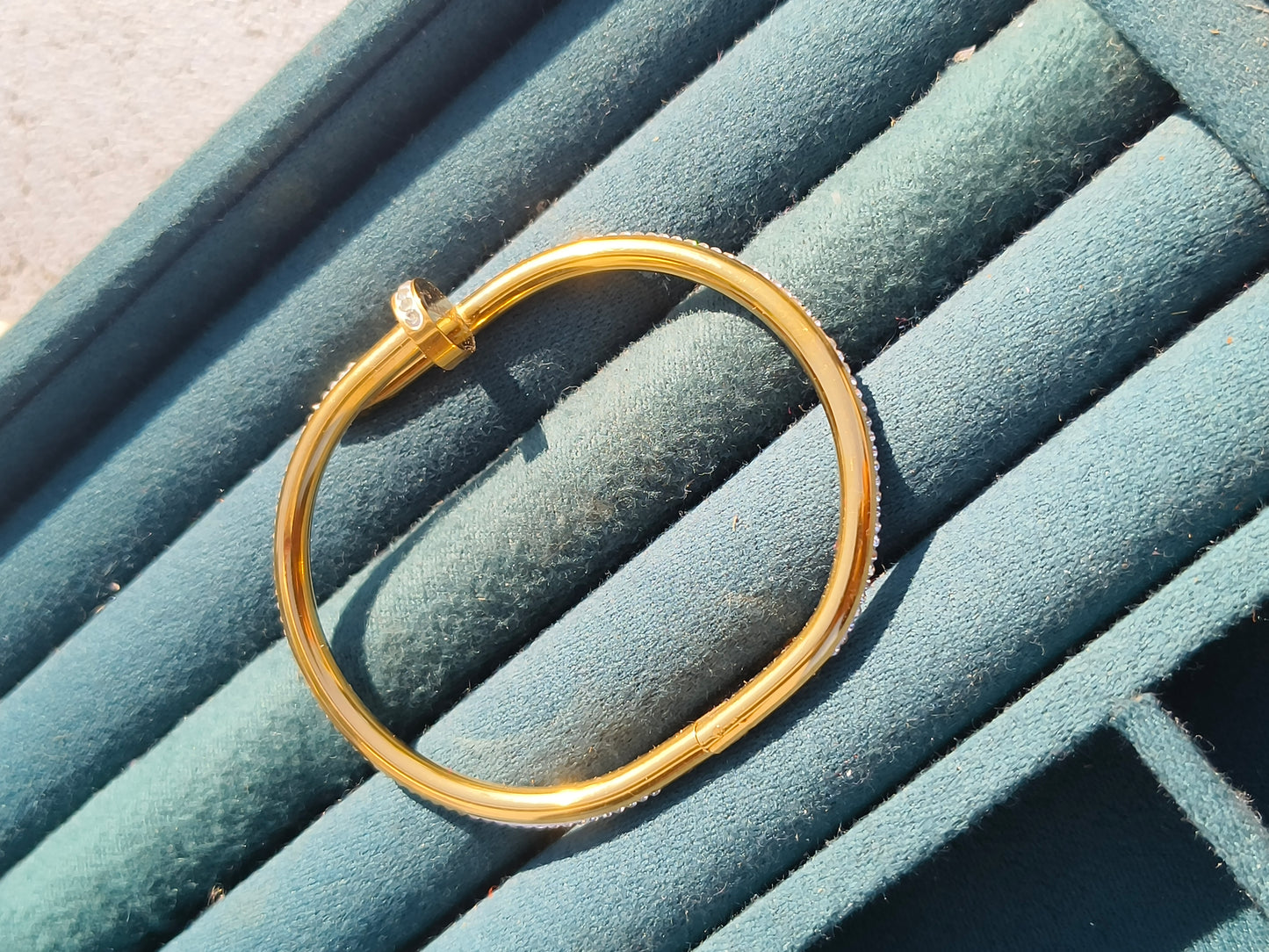 JewellsBySwati Anti-Tarnish Gold Finish Crystal NAIL Bracelet for Women | Premium Adjustable Kada