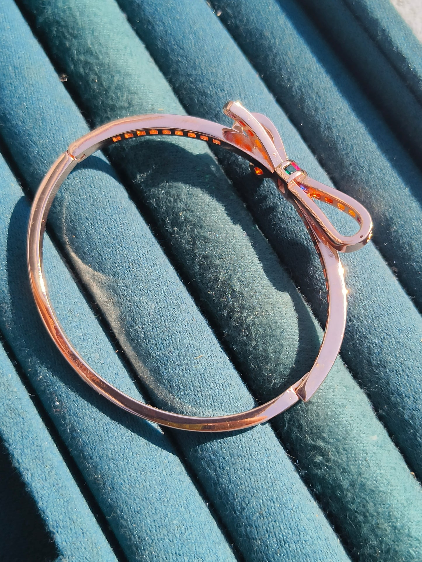 Anti-Tarnish Rose Gold Bow Design CZ Bracelet with Multicolour Stones