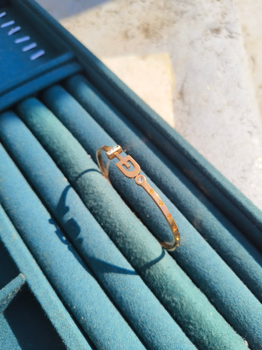 Anti-Tarnish Gold Plated Lock Charm CZ Bangle Bracelet